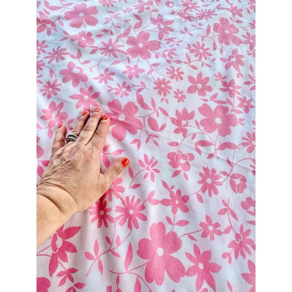 Vintage 70s bedsheets set, flat and fitted, pink white floral, full/double - Picture 3 of 10